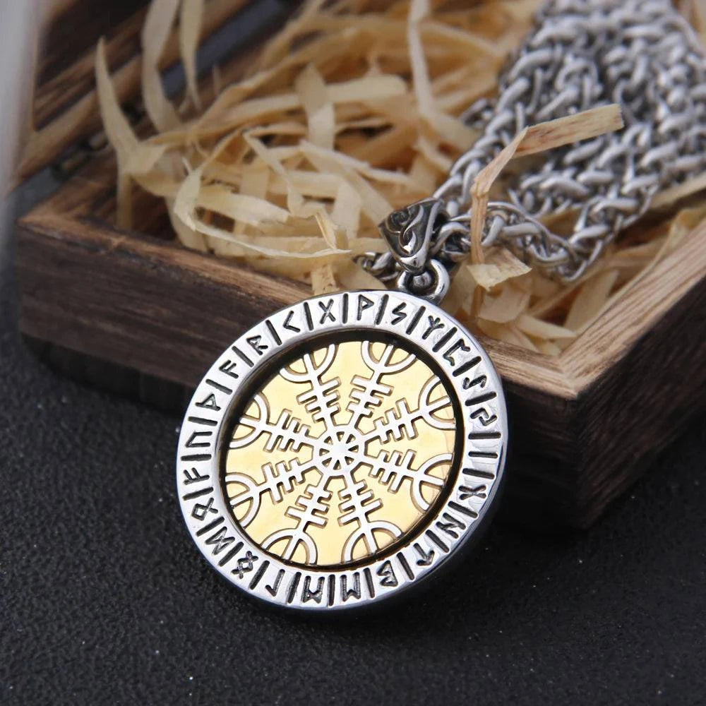 Rotating Viking Rune Helm of Awe Necklace | Odins-Glory