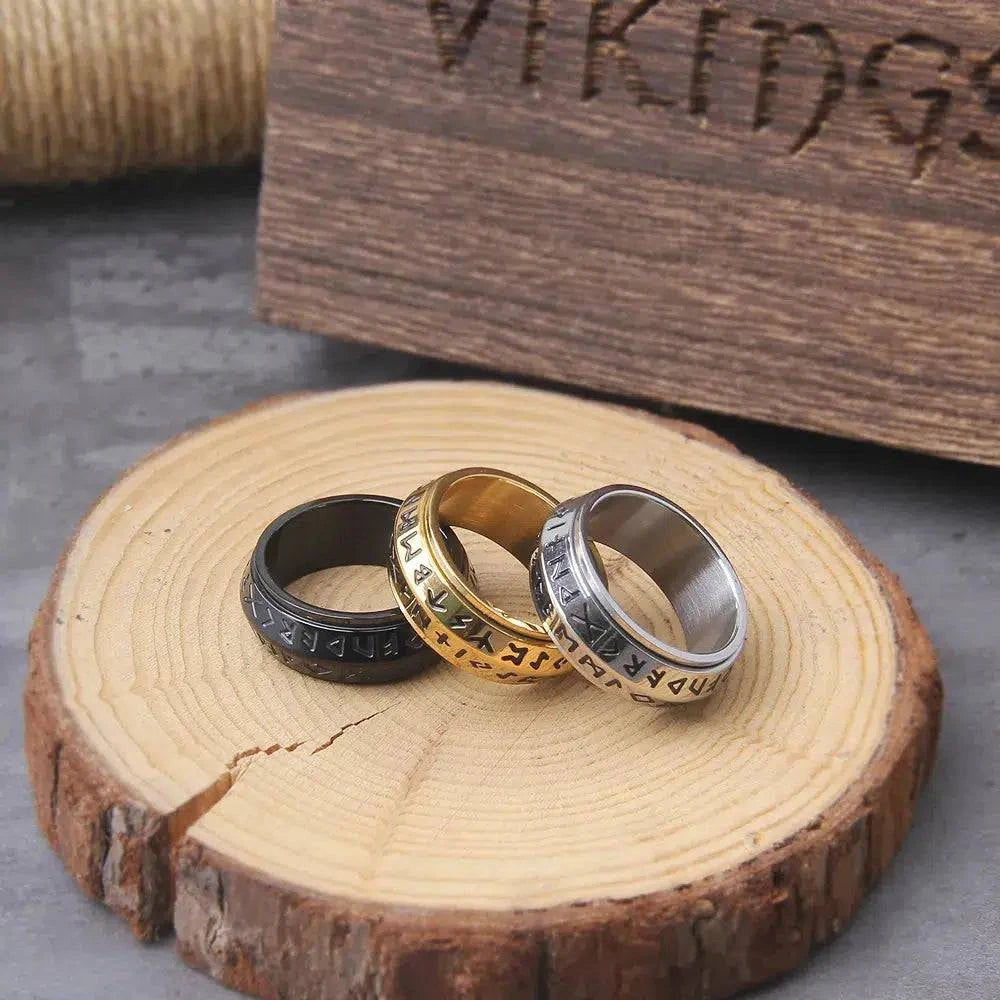 Rotating Vikings Rune Rings Black / 7 | Odins-Glory