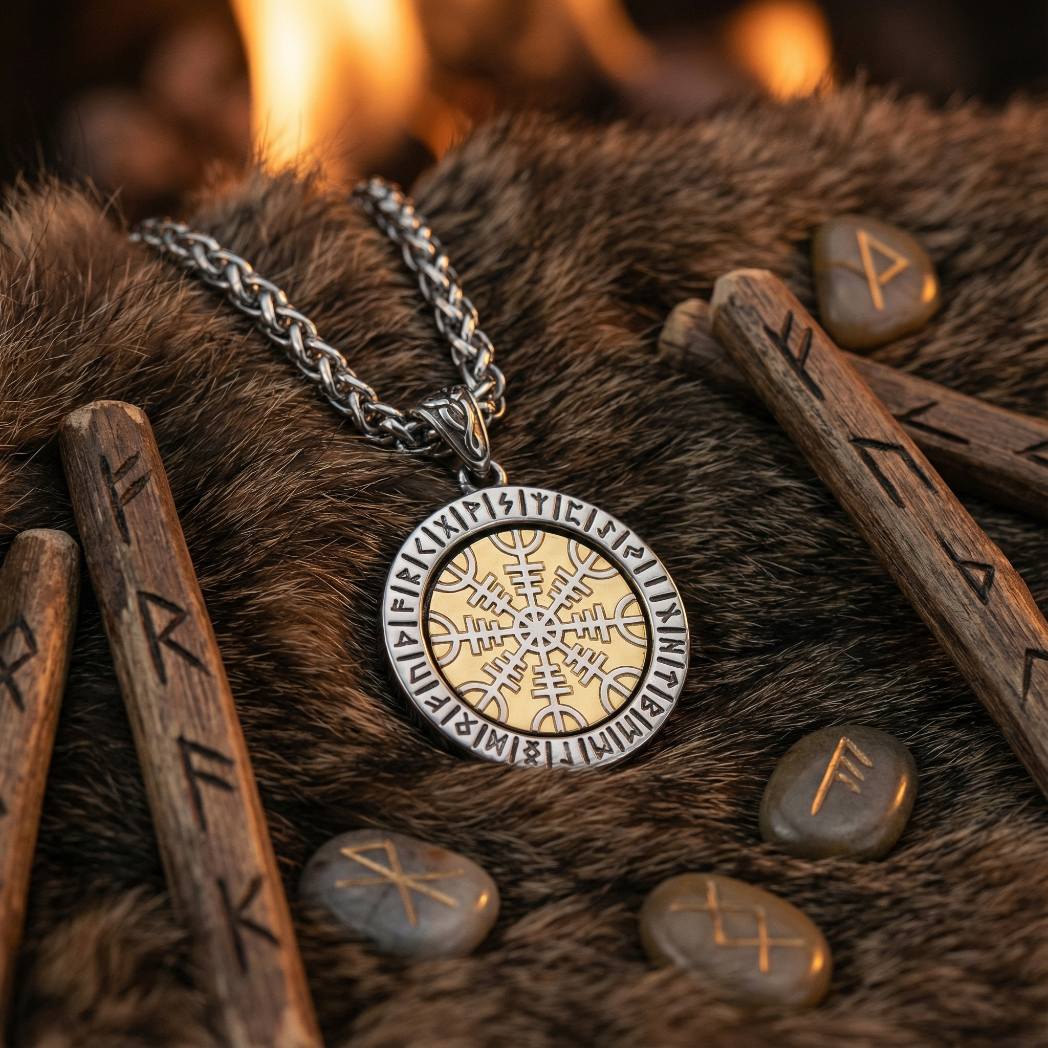 Rotating Viking Rune Helm of Awe Necklace | Odins-Glory