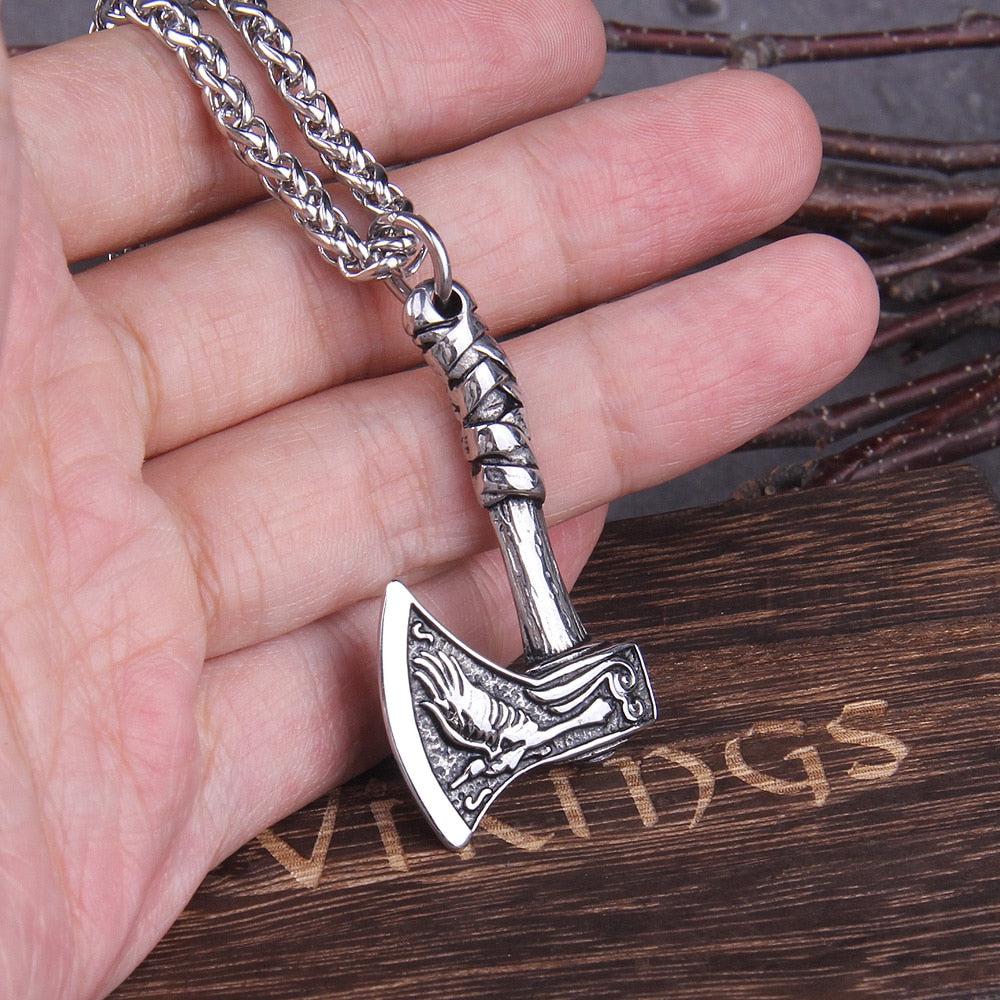 Viking Axe Necklace With Norse Symbols