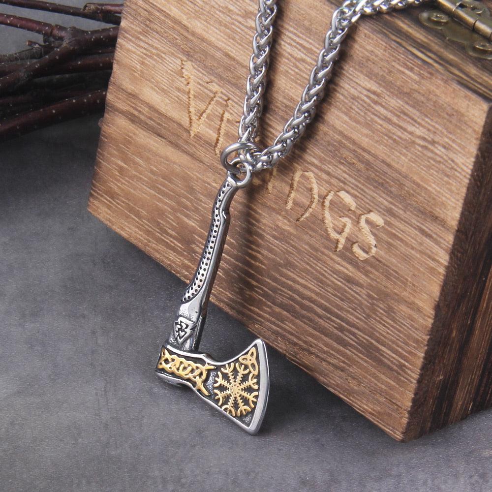 Viking Axe Necklace With Norse Symbols