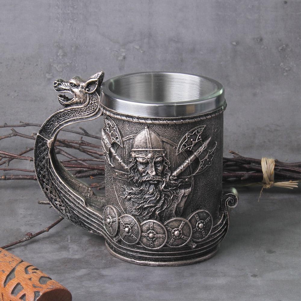 Viking Drinking Beer Mug Drakkar Ship