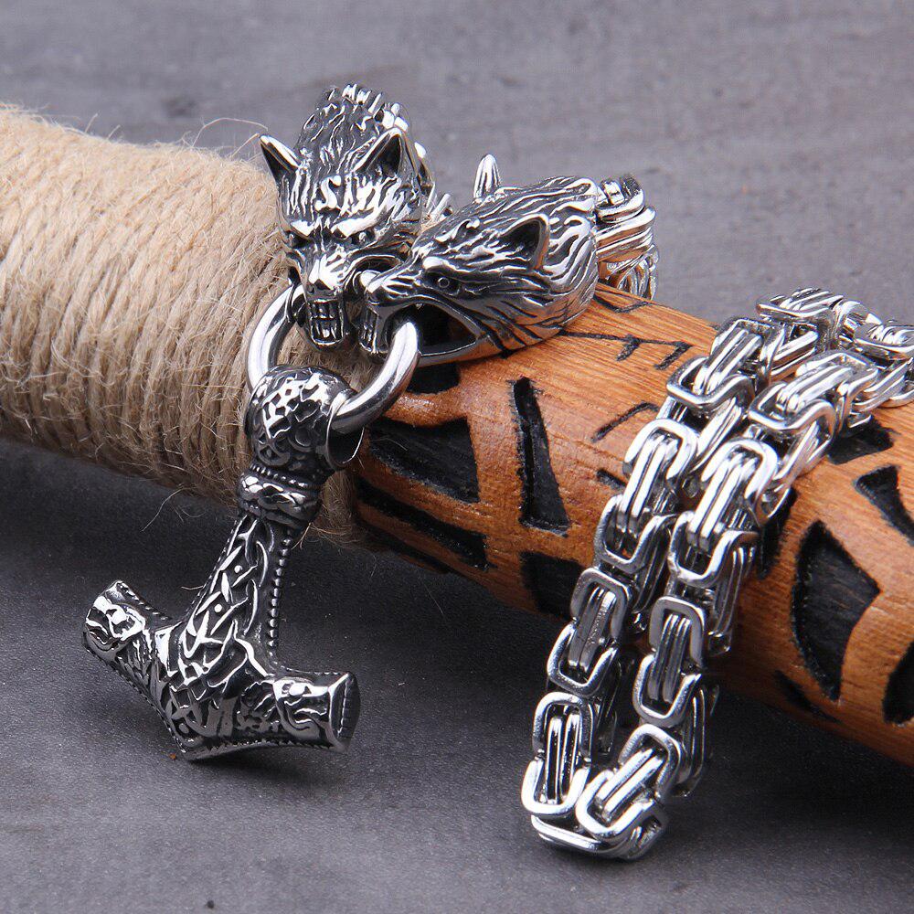 Viking Necklace Fenrir & Mjolnir