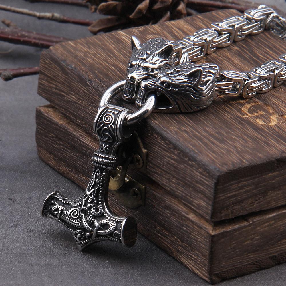 Viking Necklace Fenrir & Mjolnir