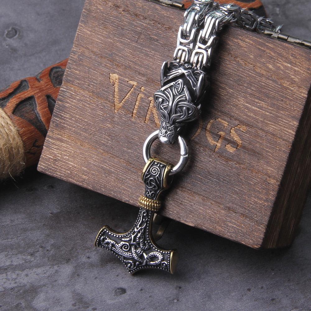 Viking Necklace Fenrir & Thor hammer