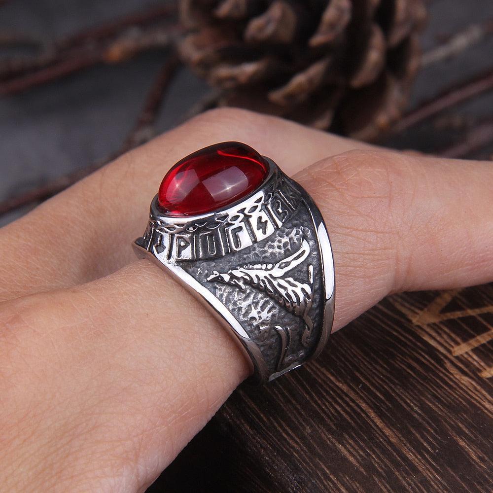 Viking Ring Red Gemstone