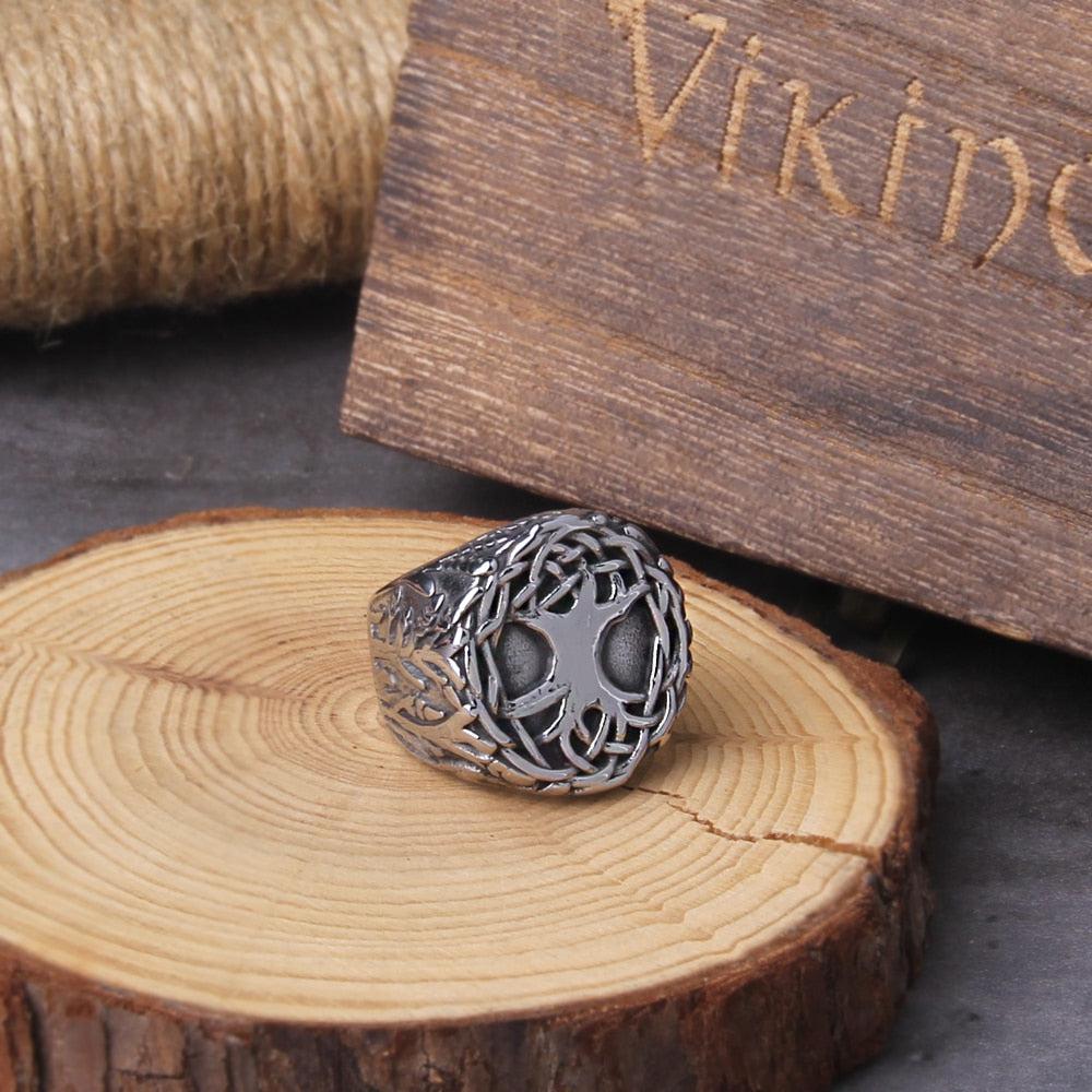 Viking Tree Of Life Stainless Steel Wood Ring