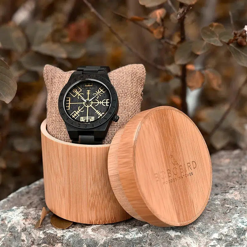 Wooden Viking Watch "VEGVISIR DARK"